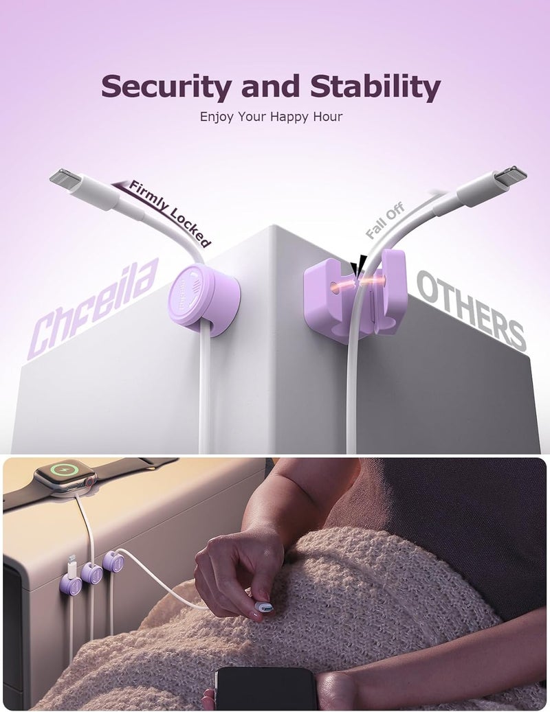 Chfeila 9 Pack Magnetic Cable Clips - [Upgraded Twist-Lock] Cord Organizer, [360°Rotating Lid] Cable Management, Adhesive Wire Holder for Home Office Desk Desktop Nightstand Car Table Wall (Pink) - Image 3